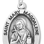 Men's St. Mary Magdalene Necklace Oval Sterling Silver with Chain Options - 24&quot; Sterling Silver Chain + Clasp