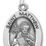 Men's St. Matthew Necklace Oval Sterling Silver with Chain Options - 24&quot; Sterling Silver Chain + Clasp
