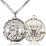 St. Michael Navy Medal, Sterling Silver - 24&quot; 2.4mm Rhodium Plate Chain + Clasp