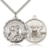 St. Michael Navy Medal, Sterling Silver - 24&quot; 2.4mm Rhodium Plate Chain + Clasp