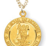 Women's Dainty 16kt Gold Over Sterling Silver Round Saint Michael Necklace + 18 Inch Gold Plated Chain &amp; Clasp - Gold-tone
