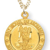 Women's Dainty 16kt Gold Over Sterling Silver Round Saint Michael Necklace + 18 Inch Gold Plated Chain &amp; Clasp - Gold-tone