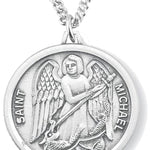 Women's St. Michael Necklace, Sterling Silver with Chain Options - 18&quot; 1.8mm Sterling Silver Chain + Clasp