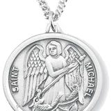 Women's St. Michael Necklace, Sterling Silver with Chain Options - 18&quot; 1.8mm Sterling Silver Chain + Clasp