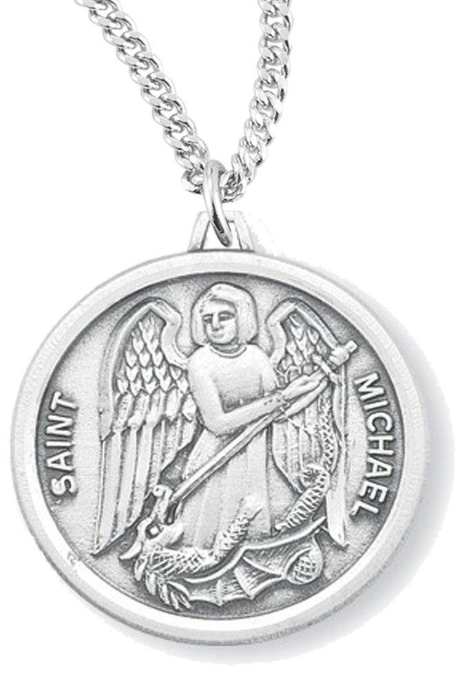 Women's St. Michael Necklace, Sterling Silver with Chain Options