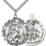 St. Michael the Archangel Medal, Sterling Silver - 24&quot; 2.4mm Rhodium Plate Endless Chain