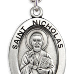 Men's St. Nicholas Necklace Oval Sterling Silver with Chain Options - 24&quot; Sterling Silver Chain + Clasp