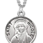 Women's St. Nicole Necklace Round Sterling Silver with Chain Option - 18&quot; 1.8mm Sterling Silver Chain + Clasp