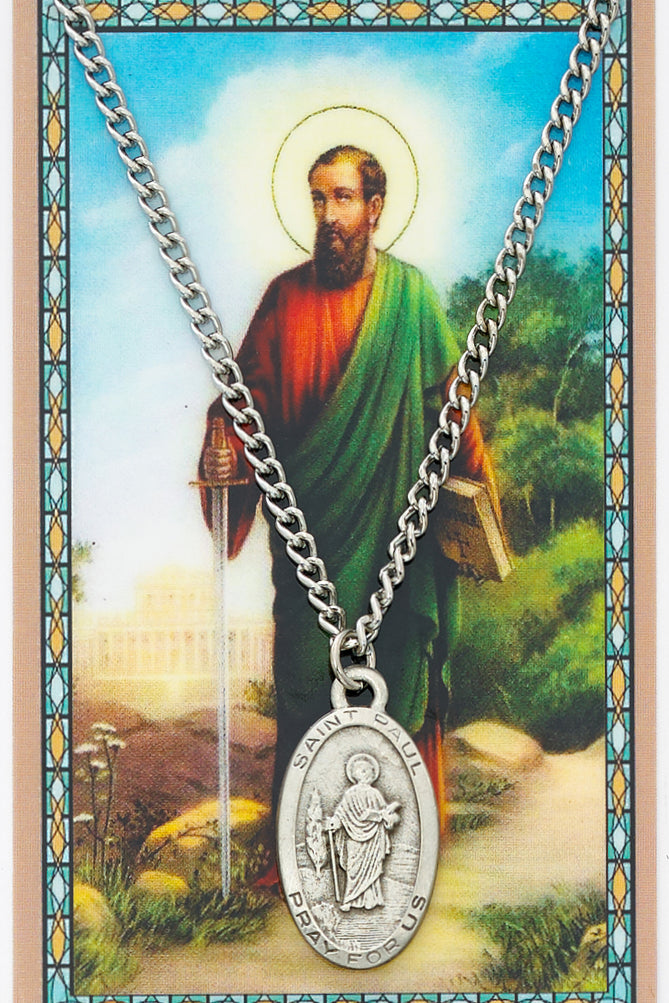 St. Paul Medal with Prayer Card - Silver tone