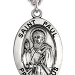 Men's St. Paul Necklace Oval Sterling Silver with Chain Options - 24&quot; Sterling Silver Chain + Clasp