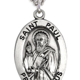 Men's St. Paul Necklace Oval Sterling Silver with Chain Options - 24&quot; Sterling Silver Chain + Clasp