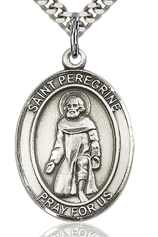 St. Peregrine Laziosi Medal, Sterling Silver, Large
