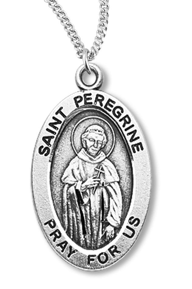 Women's/Boy's St. Peregrine Necklace Oval Sterling Silver with Chain - 20&quot; 2.2mm Stainless Steel Chain with Clasp