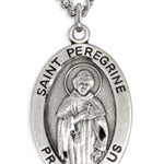 Men's St. Peregrine Necklace Oval Sterling Silver with Chain Options - 24&quot; Sterling Silver Chain + Clasp