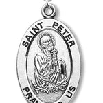 Boy's St. Peter Necklace Oval Sterling Silver with Chain - 20&quot; 2.2mm Stainless Steel Chain with Clasp