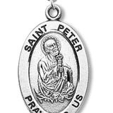 Boy's St. Peter Necklace Oval Sterling Silver with Chain - 20&quot; 2.2mm Stainless Steel Chain with Clasp