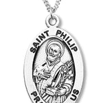 Boy's St. Phillip Necklace Oval Sterling Silver with Chain - 20&quot; 2.2mm Stainless Steel Chain with Clasp