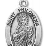Women's St. Philomena Necklace Oval Sterling Silver with Chain Options - 18&quot; 1.8mm Sterling Silver Chain + Clasp