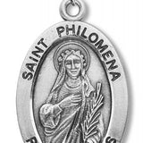 Women's St. Philomena Necklace Oval Sterling Silver with Chain Options - 18&quot; 1.8mm Sterling Silver Chain + Clasp