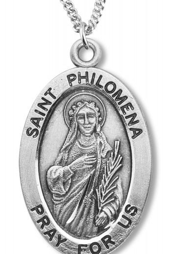 Women's St. Philomena Necklace Oval Sterling Silver with Chain Options
