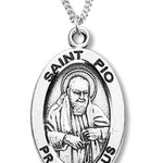 Boy's St. Pio Necklace Oval Sterling Silver with Chain - 20&quot; 2.2mm Stainless Steel Chain with Clasp