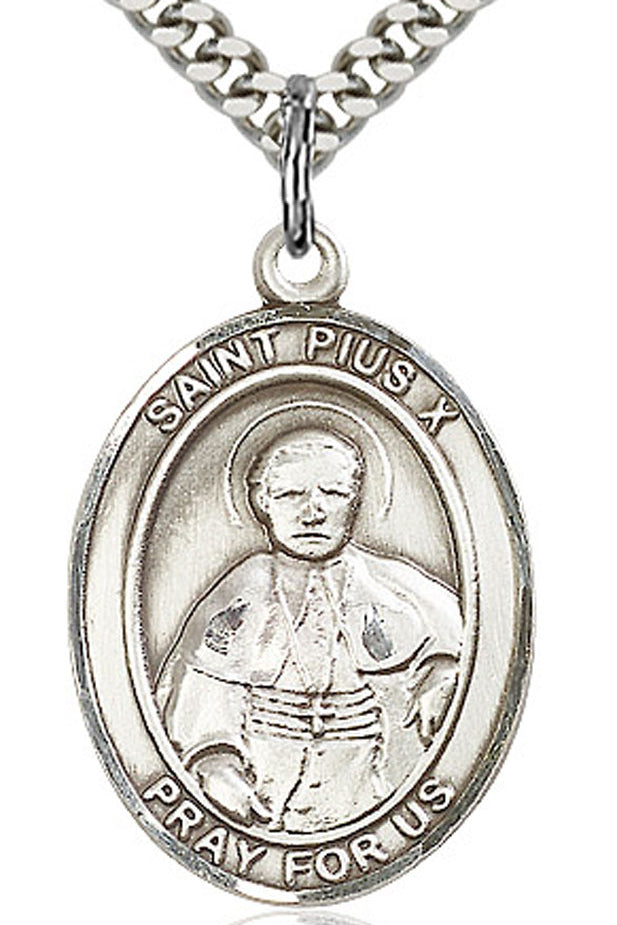 St. Pius X Medal, Sterling Silver, Large