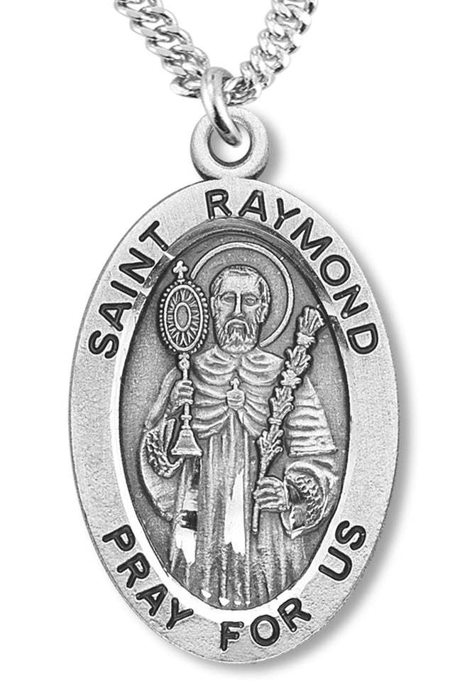 Boy's St. Raymond Necklace Oval Sterling Silver with Chain - 20&quot; 2.2mm Stainless Steel Chain with Clasp