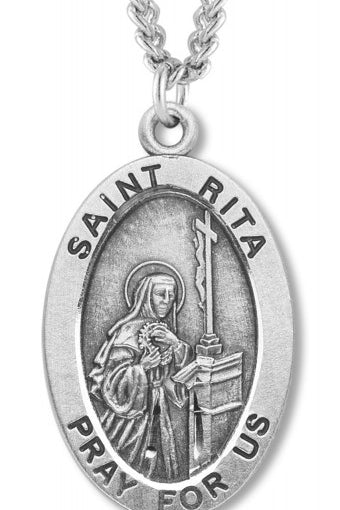 Women's St. Rita Necklace Oval Sterling Silver with Chain Options