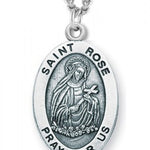 Women's St. Rose Necklace Oval Sterling Silver with Chain Options - 18&quot; 1.8mm Sterling Silver Chain + Clasp