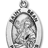 Boy's St. Sean Necklace Oval Sterling Silver with Chain - 20&quot; 2.2mm Stainless Steel Chain with Clasp