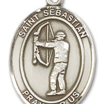 St. Sebastian Archery Medal, Sterling Silver, Large - No Chain