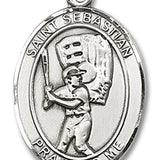 St. Sebastian Baseball Medal, Sterling Silver, Large - No Chain