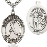 St. Sebastian Baseball Medal, Sterling Silver, Large
