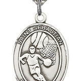 St. Sebastian Basketball Medal, Sterling Silver, Large