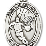 St. Sebastian Basketball Medal, Sterling Silver, Large - No Chain