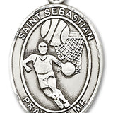 St. Sebastian Basketball Medal, Sterling Silver, Large - No Chain
