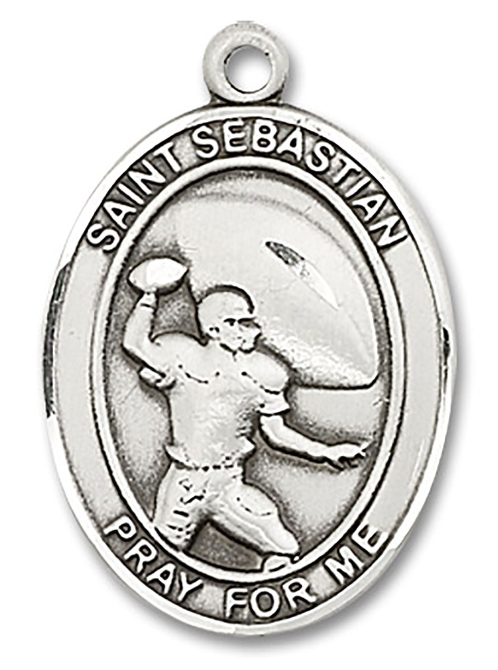 St. Sebastian Football Medal, Sterling Silver, Large - No Chain