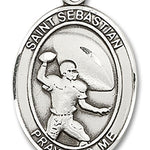 St. Sebastian Football Medal, Sterling Silver, Large - No Chain