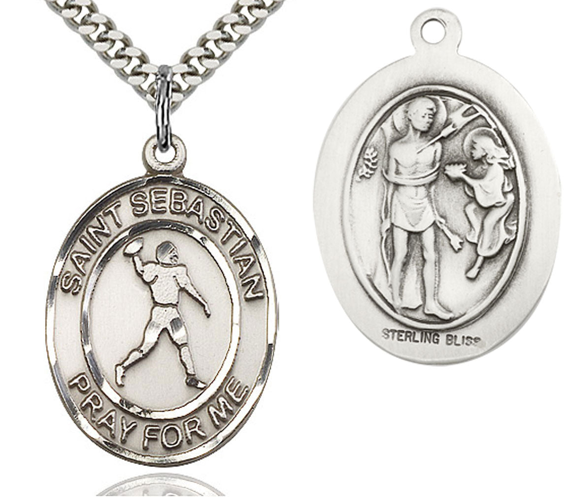 St. Sebastian Football Medal, Sterling Silver, Large