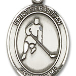 St. Sebastian Ice Hockey Medal, Sterling Silver, Large - No Chain