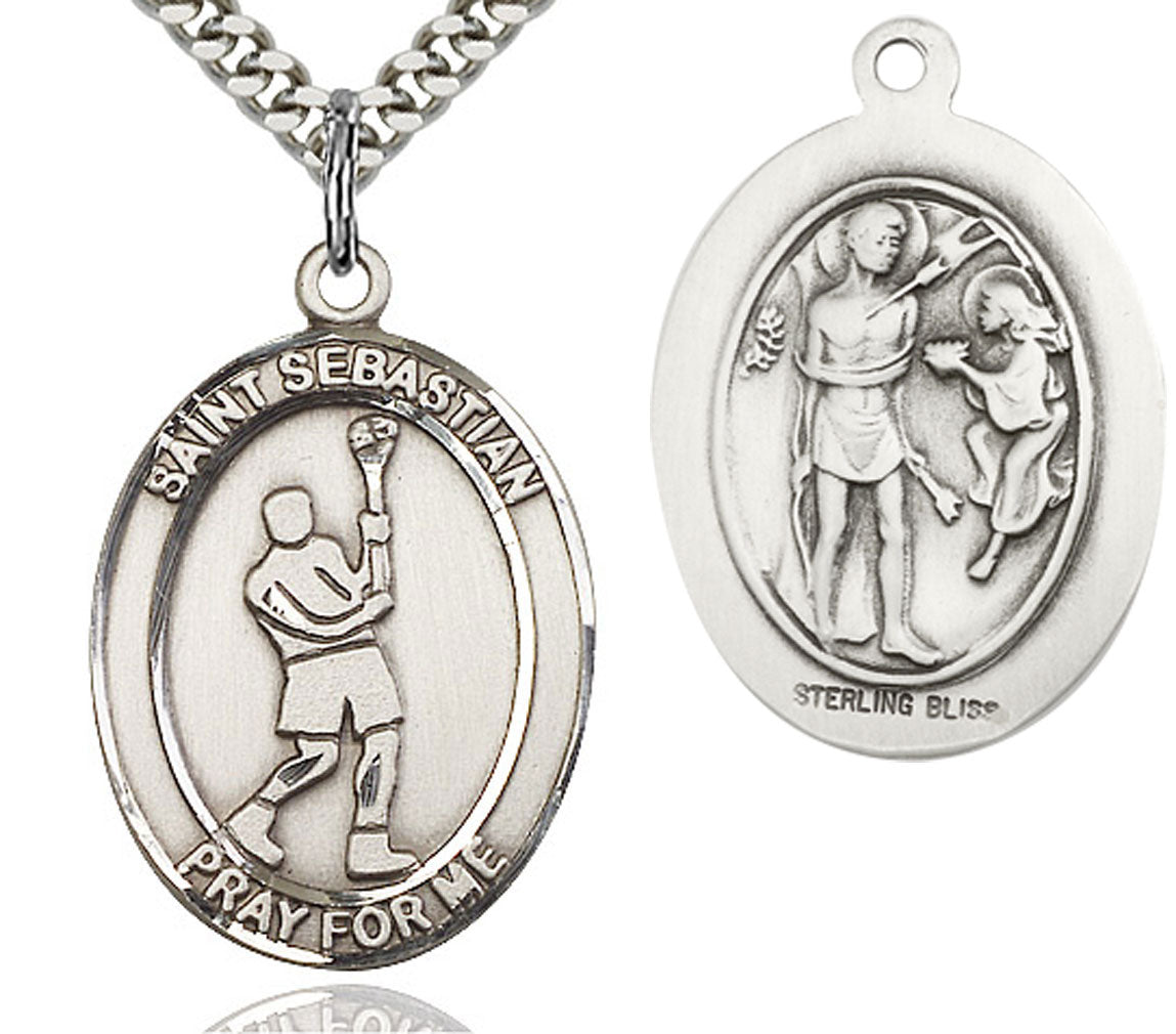 St. Sebastian Lacrosse Medal, Sterling Silver, Large