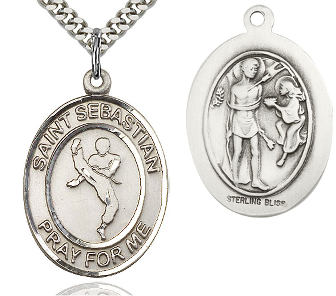St. Sebastian Martial Arts Medal, Sterling Silver, Large