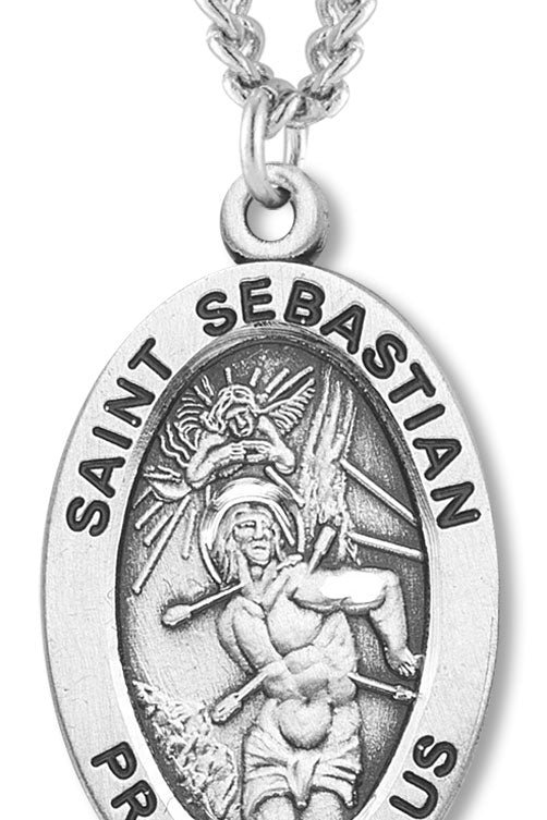 Men's St. Sebastian Necklace Oval Sterling Silver with Chain Options