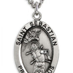 Boy's St. Sebastian Necklace Oval Sterling Silver with Chain - 20&quot; 2.2mm Stainless Steel Chain with Clasp