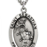 Boy's St. Sebastian Necklace Oval Sterling Silver with Chain - 20&quot; 2.2mm Stainless Steel Chain with Clasp