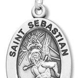 Men's St. Sebastian Necklace Oval Sterling Silver with Chain Options - 24&quot; Sterling Silver Chain + Clasp