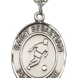St. Sebastian Soccer Medal, Sterling Silver, Large