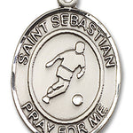 St. Sebastian Soccer Medal, Sterling Silver, Large - No Chain