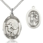St. Sebastian Soccer Medal, Sterling Silver, Medium - 18&quot; 1.2mm Sterling Silver Chain + Clasp