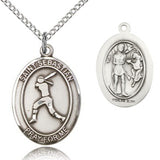 St. Sebastian Softball Medal, Sterling Silver, Medium - 18&quot; 1.2mm Sterling Silver Chain + Clasp